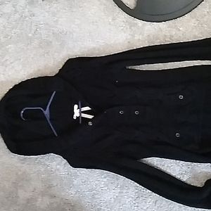 Women's Vanity black acrylic half buttoned up hooded sweater with pockets